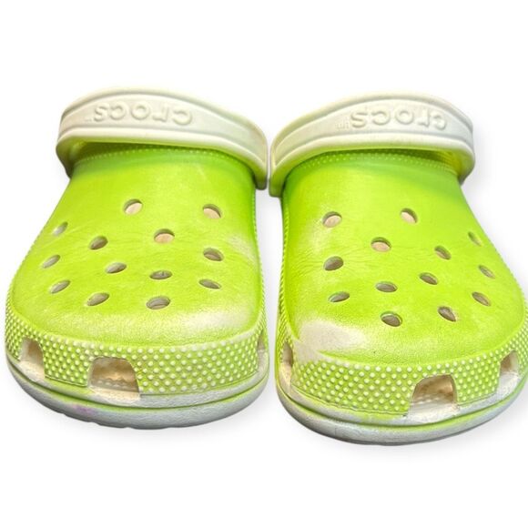 CROCS Classic Clogs Women’s Lime Green & White Size 6 - Picture 4 of 6